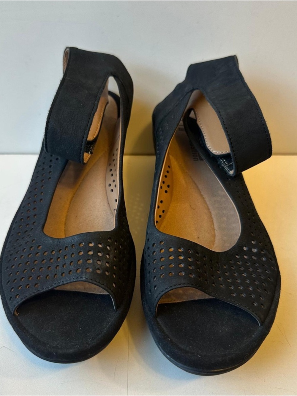 Black Women's Peep-Toe Comfort Sandals with Ankle Strap
